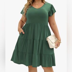Celkuser Womens Casual Short Sleeve Dress Tiered Midi Dress with Pockets